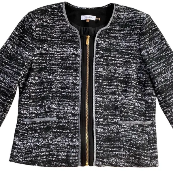 Calvin Klein‎ Black White Full Zip Career Blazer Jacket Womens 8 Classic - Image 4