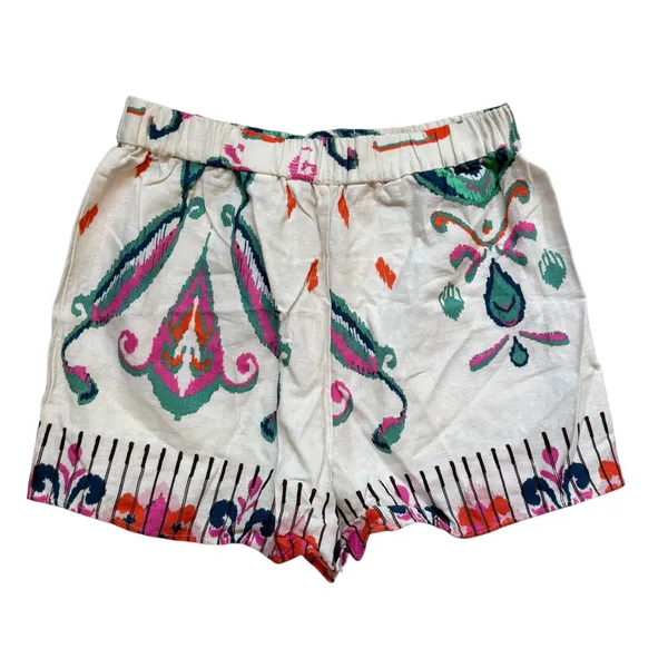 Zara Linen Print Shorts Boho Pom Pom‎ Drawstring Waist Casual Summer XS - Image 4