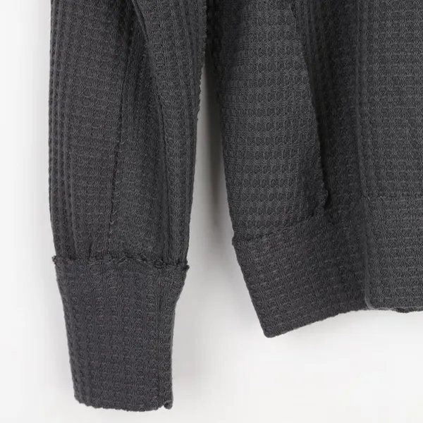 Lulus Chill Time Waffle Knit Long Sleeve Top in Charcoal Grey size M - Image 6