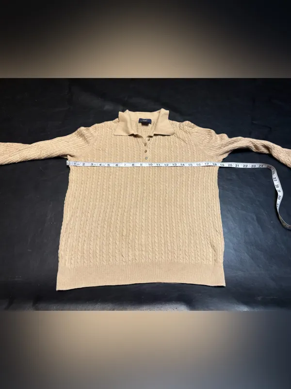 Brooks Brothers 346 Silk Cashmere Cable Knit Polo Sweater Tan M - Image 8