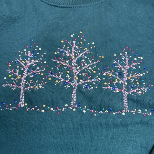 Vintage Teal Blue Double Collared Pullover Sweatshirt Winter Tree‎ Design - Image 5