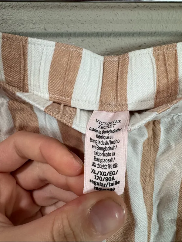 Victoria Secret Striped Wide-Leg Pajama Set- Beige & White - Image 8