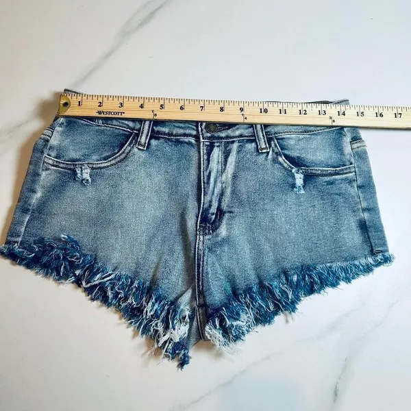 American Vintage Vintage Y2K‎ 2000s Micro Mini Raw Hem Distressed denim shorts - Image 5