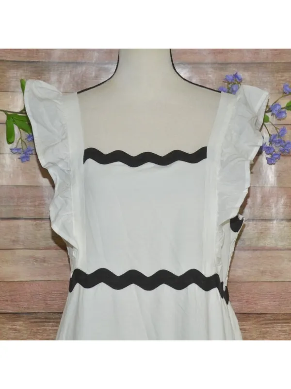 ZESICA Dress White Black Rickrack Trim Ruffle Sleeve Square Neck Sleeveless XL - Image 3