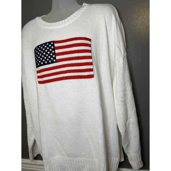 Wild Fable Sweater Womens Plus 2X White American Flag USA Graphic Knit Pullover - Image 4