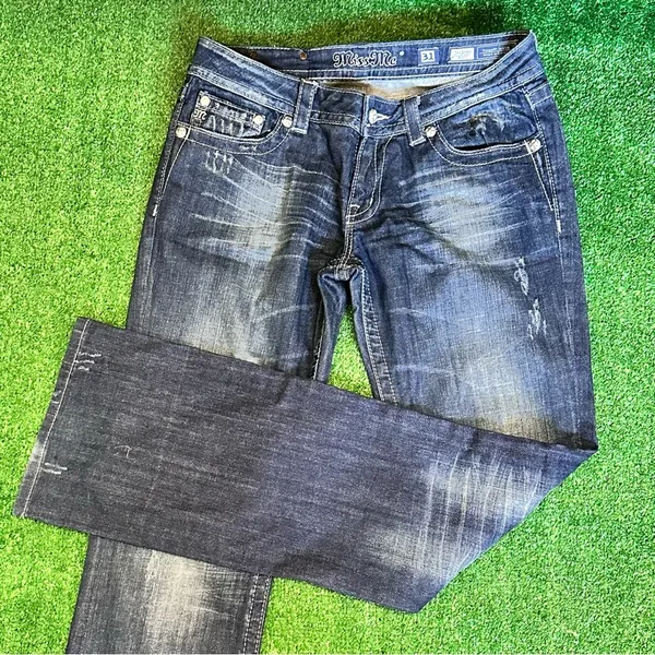Miss Me Distressed Acid Wash Dark Bootcut Jeans - Image 2