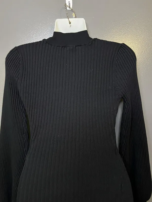 Windsor Dress Womens Medium Black Ribbed Knit Mock Neck Bodycon Sweater Mini - Image 7