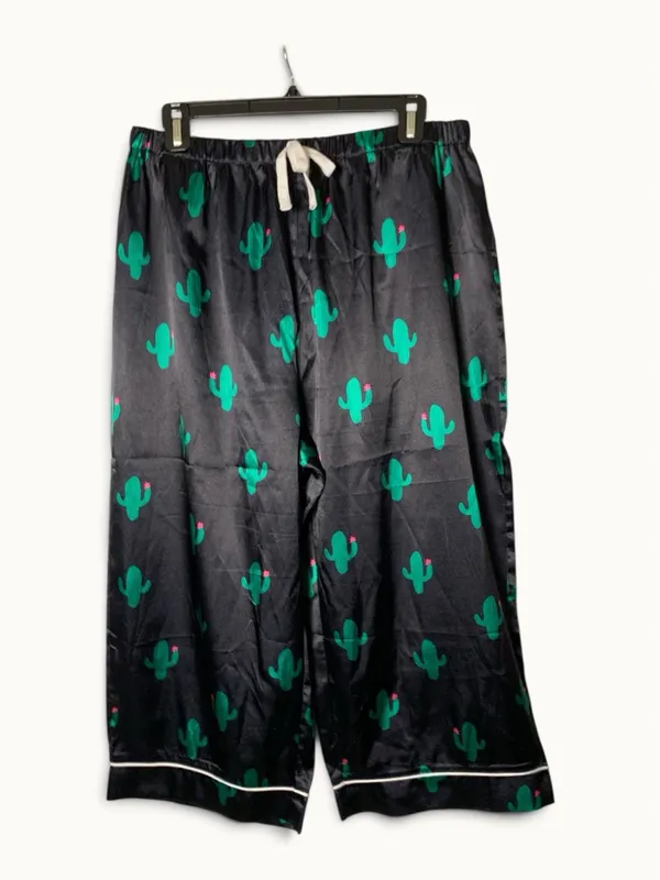 Women’s XL Cactus Pajama Set 2 Piece Satin Short Sleeve Wide Leg Capri PJs - Image 6