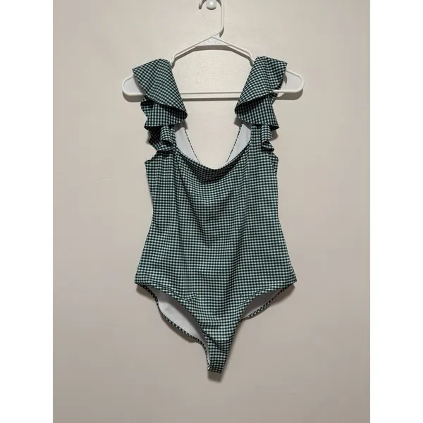 Hill House Home Rosie Green Gingham Ruffle One Piece Bathing Suit Size Medium - Image 3