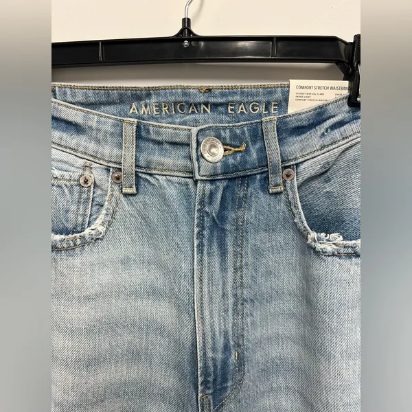American Eagle Light Blue Comfort Stretch Waistband Highest Rise 90s Flare Size6 - Image 3