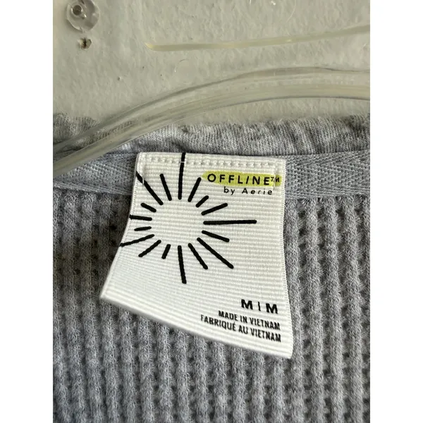 OFFLINE by Aerie Womens Gray Waffle Knit Henley Long Sleeve Oversized Top M 3860 - Image 3