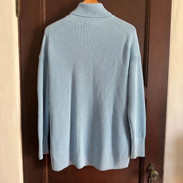 J. Crew | Light Blue Cotton Cashmere Chunky Knit Relaxed Turtleneck | Medium - Image 2