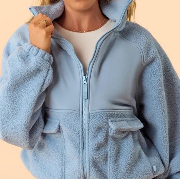 NWT! Blogilates Women's Bonfire Fleece Full Zip Jacket - Light Blue Size XS - Image 5