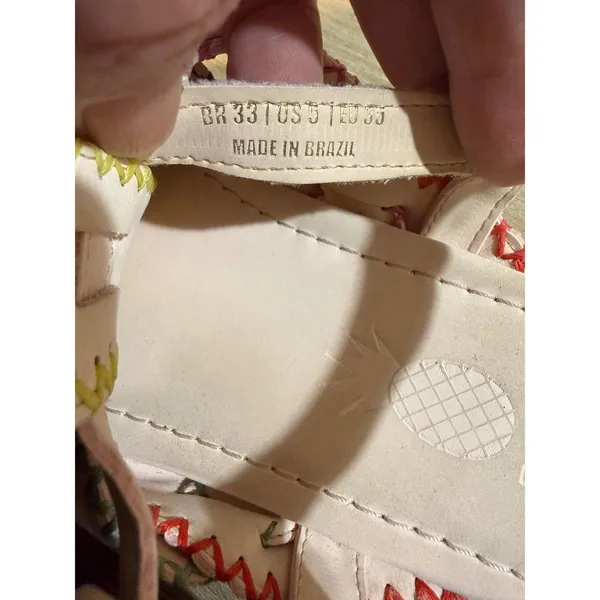Farm Rio Zigzag‎ Stitch 5 Nude Pink Multi Color Stitch Strappy Slingback Brazil - Image 7