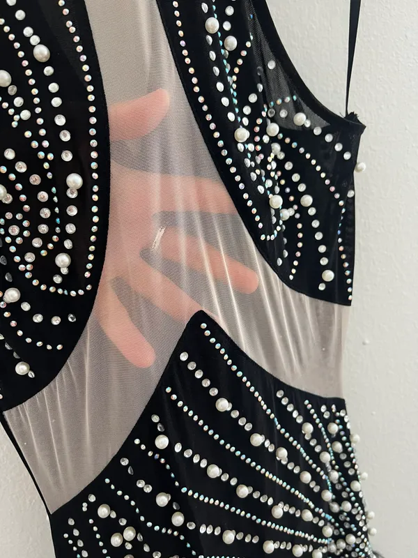Thomas The Runway Black Mini Dress With Rhinestones And Pearls - Image 4