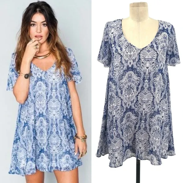 Show Me Your‎ Mumu Kylie Babydoll Mini Dress Teacup Blue White Size Small - Image 2