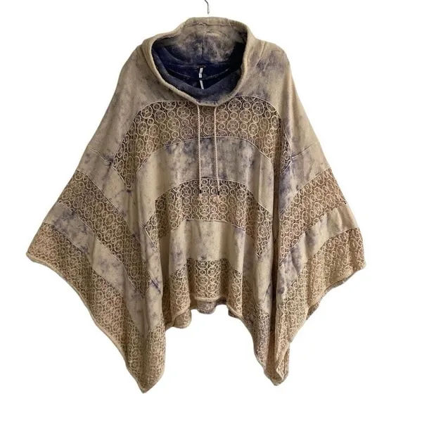 Free People Mama Crochet Marled Tie-dye French Terry Cowl Neck Poncho Large NEW‎ - Image 2