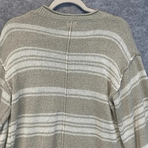 POL Sweater Women's Small Gray White Striped Knit Cardigan Frayed‎ Open Front - Image 11