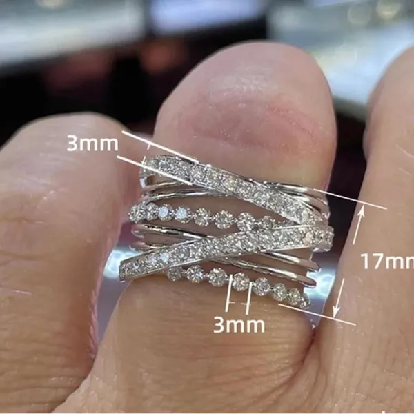 White Gold Plated White Cubic Zirconia Cross Ring Set, Size: 7 - Image 3