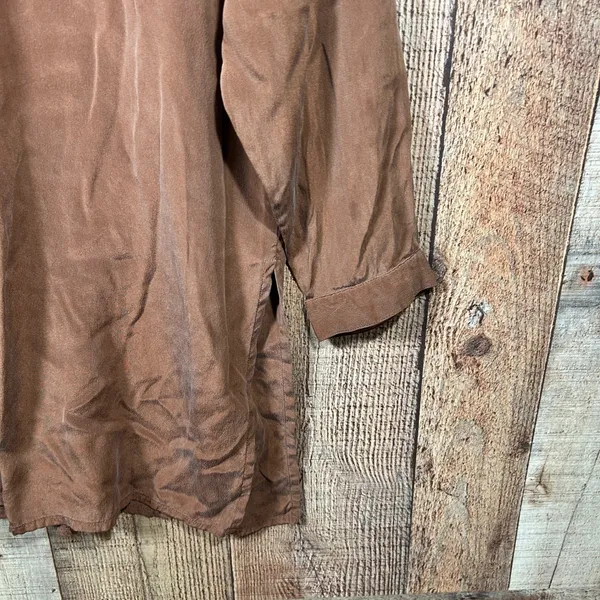 Preston & York Womens M 100% Silk Brown Oversized Button Down Longline Tunic Top - Image 3