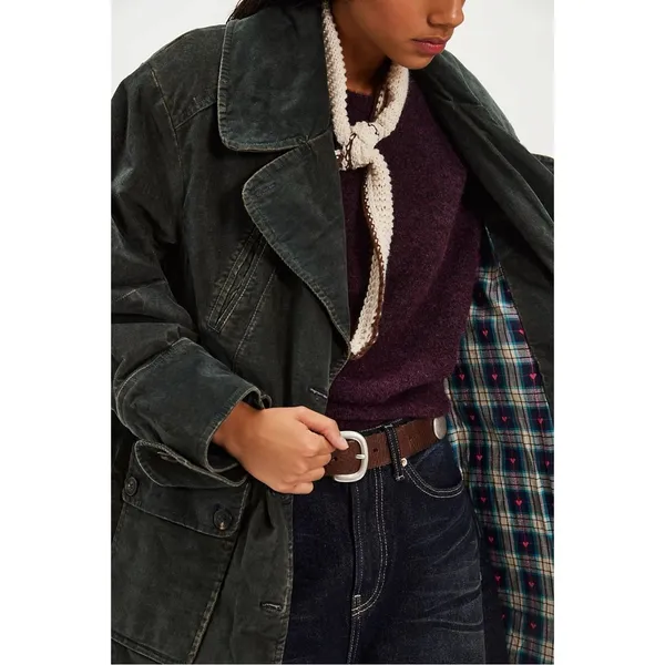 Free People Retro 70s Fox Cord Corduroy Duster Trench Coat Dark Charcoal Large - Image 7