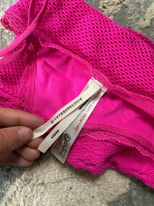 Anthropologie bright pink lace trim cami tank top XXS/XS - Image 2