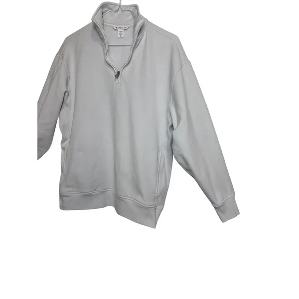 Athleta Quarter Zip Sweatshirt Womens XS Light Gray Cotton Blend Pullover Pocket - Image 6