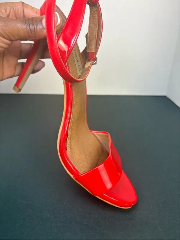 Steve Madden Red Patent Stiletto Ankle-Strap Sandals - Image 10