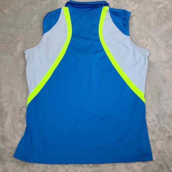 Nike Golf Dri-Fit Women's Short Sleeve 1/4 Zip Polo Shirt‎ blue white Sz L 12/11 - Image 3