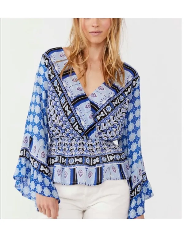 Free People Rosalie Wrap top Indigo combo.Size S - Image 2