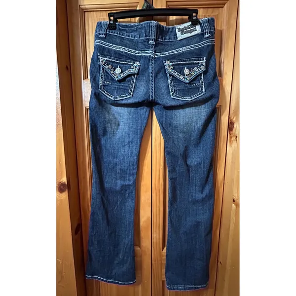 ROCK‎ & ROLL COWGIRL Jeans 28x32 Dark Wash Studded Side Seam Embellished Western - Image 2