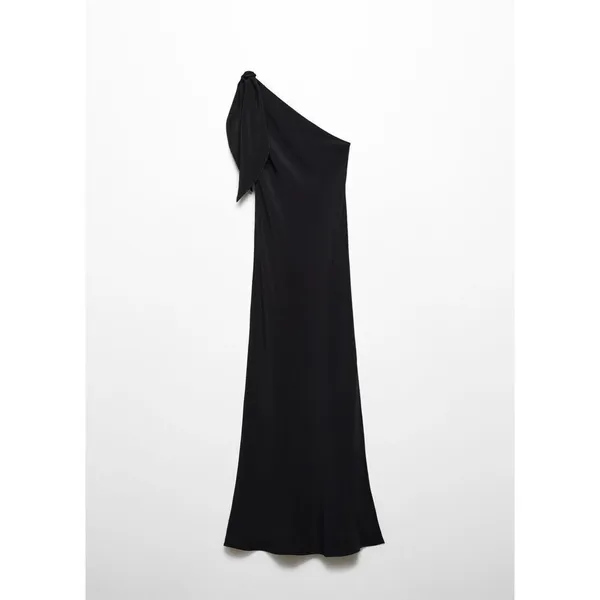 Mango Black Asymmetric Bow Maxi Dress With Slit Xs New $129.99 #758 - Image 6