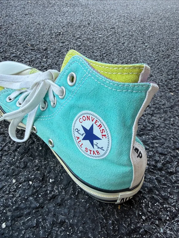 Custom Converse All Star Women’s 9 Turquoise Colorblock High Top - Image 6