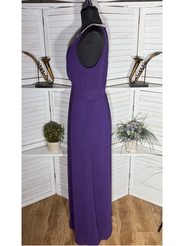 Vintage Y2K chiffon maxi dress prom formal beaded pearls open back whimsigoth M - Image 4
