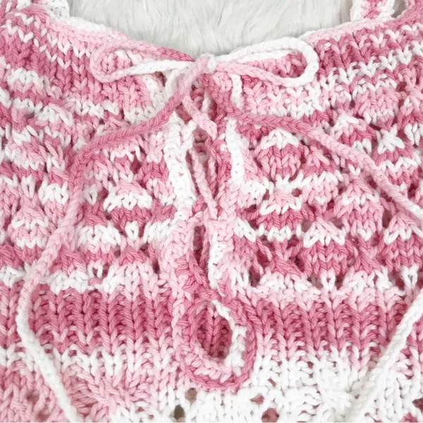 VINTAGE Pink White Handmade Crochet Tank Top Boho Indie Cottagecore Size‎ L XL - Image 4