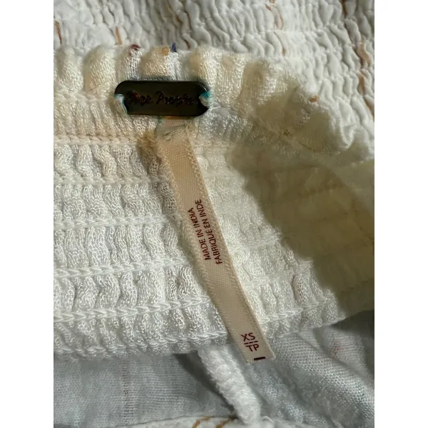 Free People Ivory Multicolor‎ Striped Smocked Puff Sleeve Crop Top XS - Image 4