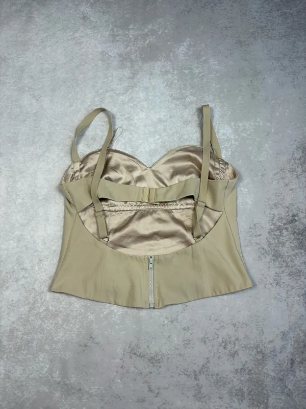 Princess Polly Beige Corset Open Back Crop Top w/ Satin Like Interior & Hook Closure - Image 2