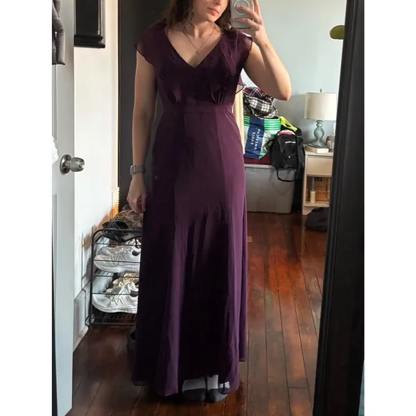 Burgundy Jenny Yoo "Cecilia" Ruffled Chiffon Long Dress - Image 2