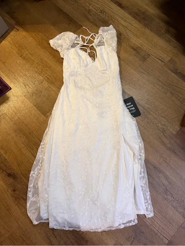 Lulu's Blossoming with Charm White Embroidered Tie-Back Midi Dress - Image 5