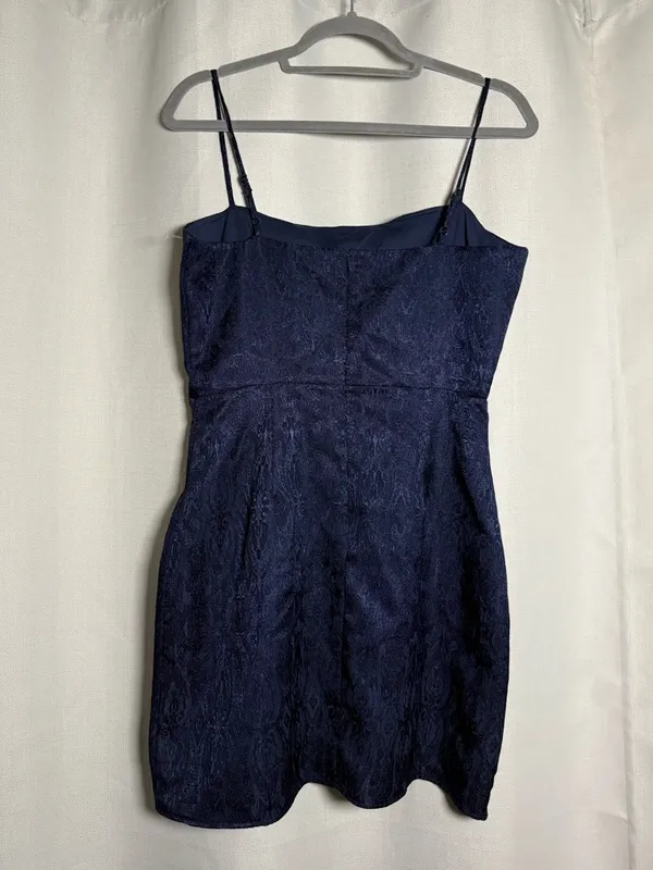 Lucy In The Sky Navy Blue Metallic Jacquard Mini Dress Size Large - Image 3