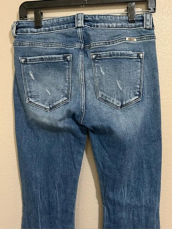 Kancan Low Rise Distressed Medium Wash Flare Denim Jeans Women’s Size 9 28 - Image 7