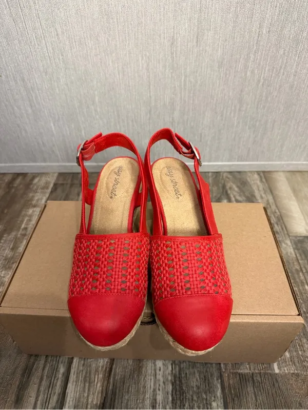easy street Red Woven Espadrille Slingback Wedge Size 7 - Image 7
