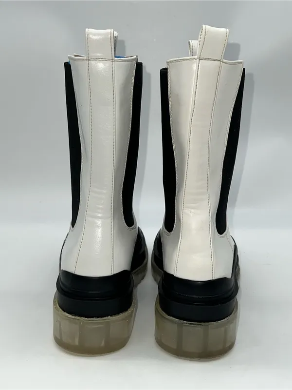 Azalea Wang White w/Black Pullon Chelsea/Combat Boots w/Clear Lug Outsole-Sz 8 - Image 5