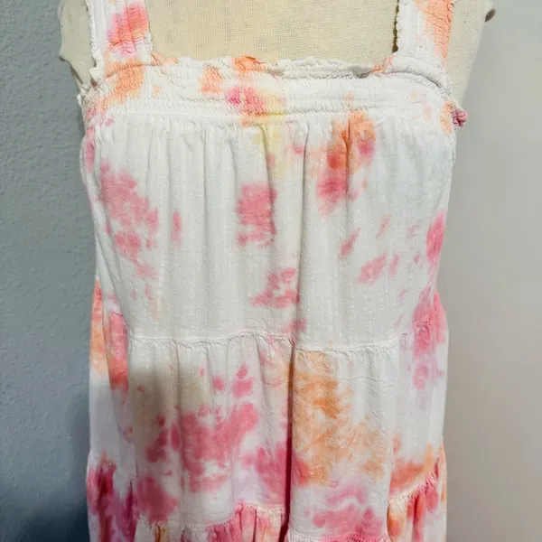 Old Navy Women Pink & White‎ Smocked Tiered Relaxed Fit Maxi Dress Size S - Image 2