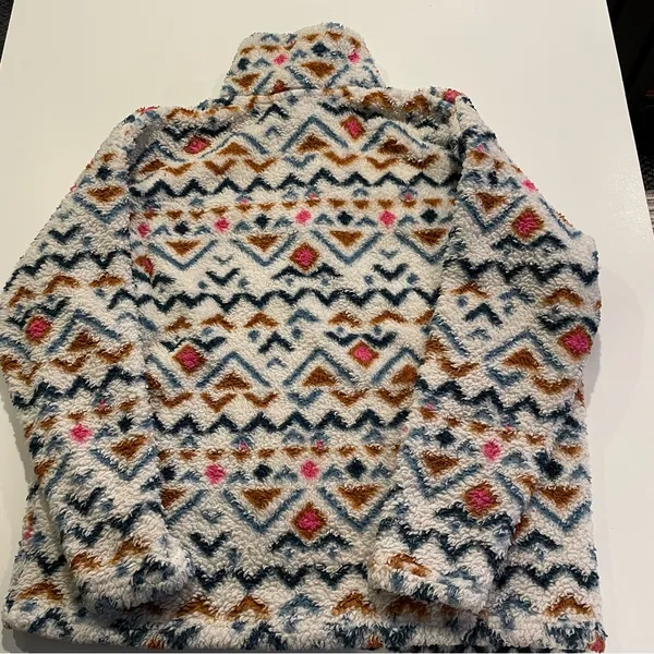 Eddie Bauer 1/4 Zip Up Collared Fleece Pull Over Size Large Aztec Southwest - Image 7