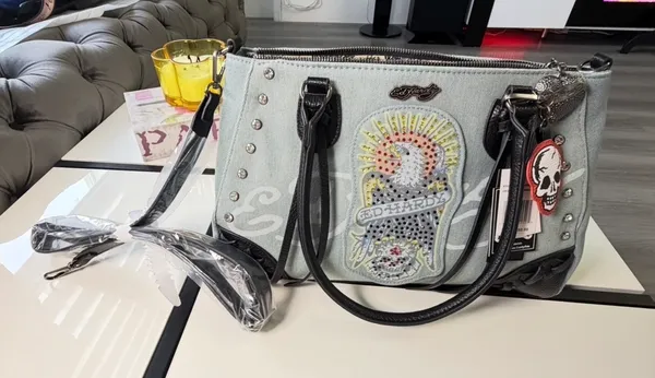 NWT Ed Hardy Denim Eagle Rhinestone Tote Bag - Y2K Vintage Style - Image 12