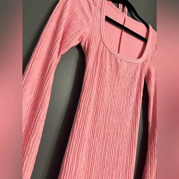 Renaissance Pink Textured Long Sleeve Fairycore Maxi Dress Sz S EUC - Image 2