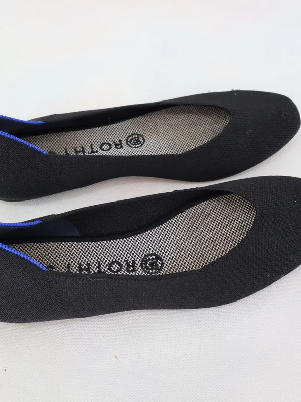 Rothy’s The Flat Women’s 8 Black Knit Ballet Flats Electric Blue Trim Washable - Image 5