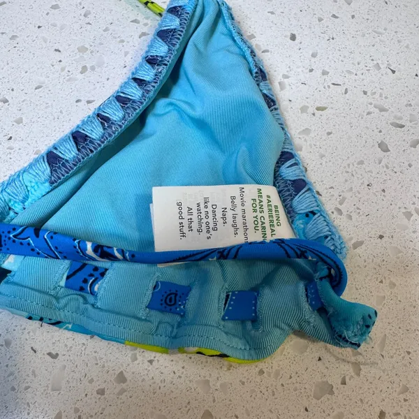 Aerie Real Good Blue Patchwork Paisley Triangle Bikini Top Cowrie Shells Small S - Image 3