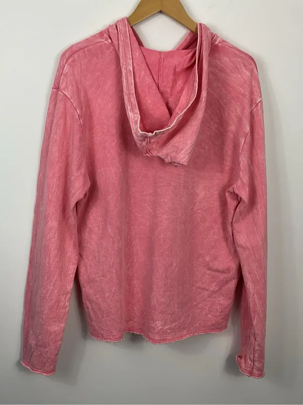 T.La Pink Garment Dyed 1/4 Zip Hoodie Sweatshirt Womens Size Large - Image 4